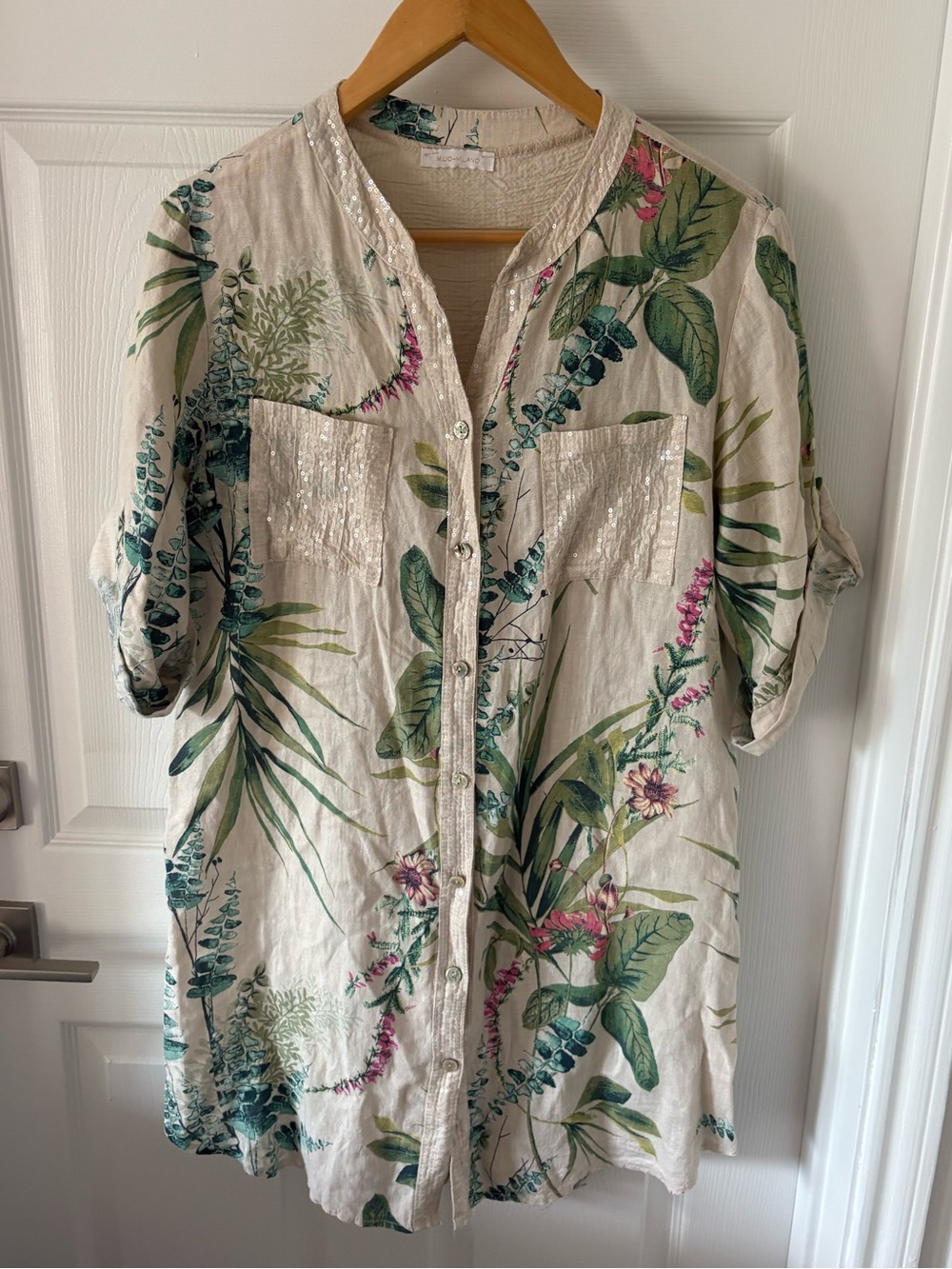 Milio Milano Sophisticated Elegance Italian Linen Botanical Print Dress Size M - Picture 2 of 5